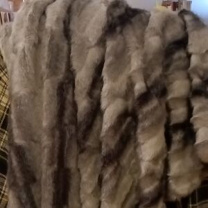 West Elm Offset Stripe Plush Faux Fur Throw Gray